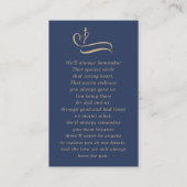 Eenvoudige begrafenisfoto Gold Script Blue Prayer  Visitekaartje (Achterkant)