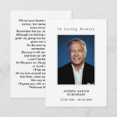 Eenvoudige begrafenisfotosympathie Memorial Prayer (Voorkant / Achterkant)