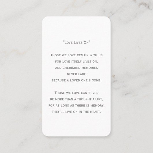 Eenvoudige begrafenisfotosympathie Memorial Prayer Visitekaartje (Achterkant)