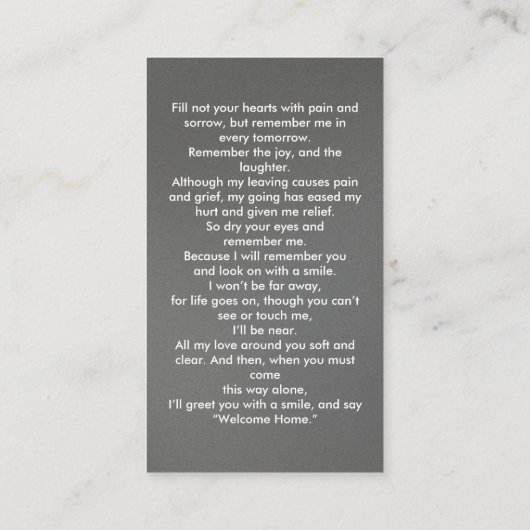 Eenvoudige begrafenisfotosympathie Memorial Prayer Visitekaartje (Achterkant)