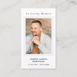 Eenvoudige begrafenisfotosympathie Memorial Prayer Visitekaartje