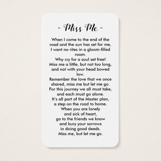 Eenvoudige begrafenisfotosympathie Memorial Prayer Visitekaartje (Achterkant)