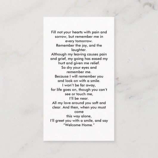 Eenvoudige begrafenisfotosympathie Memorial Prayer Visitekaartje (Achterkant)