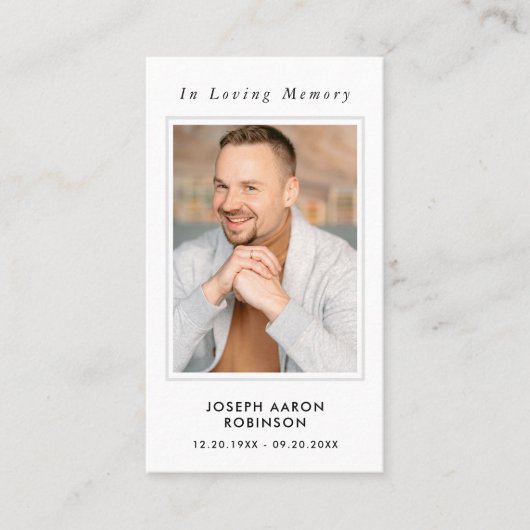 Eenvoudige begrafenisfotosympathie Memorial Prayer Visitekaartje (Voorkant)