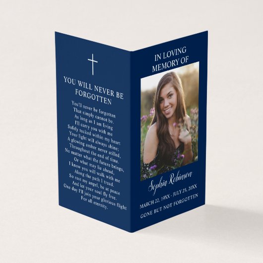 Eenvoudige begrafenisherdenking Foto Blue Prayer K Kaart (Buitenkant)