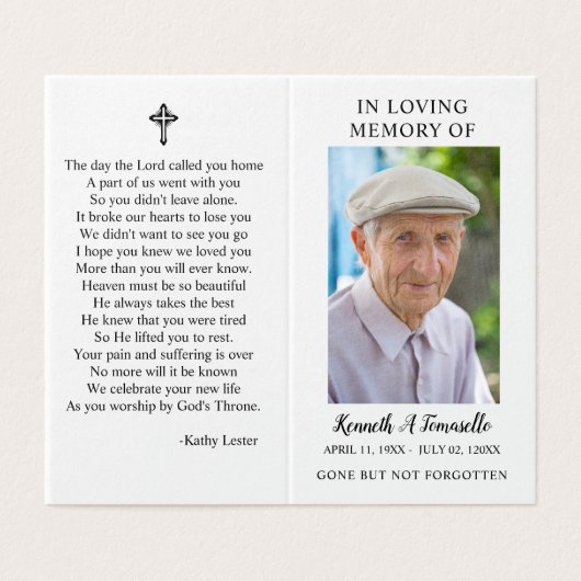 Eenvoudige begrafenisherdenkingsfoto gevouwen Kaar Kaart (Buitenkant ongevouwen)