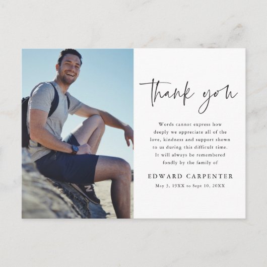 Eenvoudige begrafenisherinnering Foto bedankt Briefkaart (Voorkant)