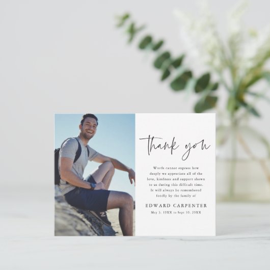 Eenvoudige begrafenisherinnering Foto bedankt Briefkaart (Staand voorkant)