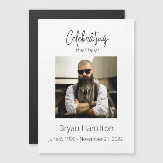 Eenvoudige begrafenisviering van het leven magnetische uitnodiging (Voorkant / Achterkant)