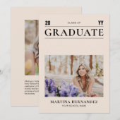Eenvoudige Beige Afstuderen Fotoaankondiging Aankondiging (Voorkant / Achterkant)