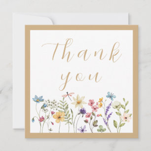 Eenvoudige Beige Aquarel Wilde Bloem Bloemstuk Bedankkaart