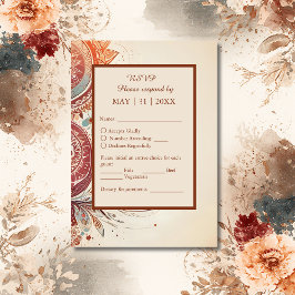 Eenvoudige beige boho chique bruiloft RSVP kaartje