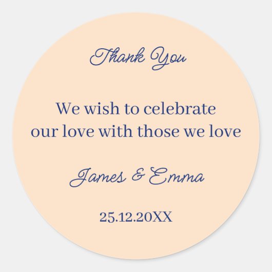 Eenvoudige Beige Custom Wedding Ronde Sticker (Voorkant)