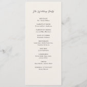 Eenvoudige beige elegante script huwelijksceremoni programmakaart (Achterkant)