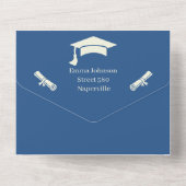 Eenvoudige Beige En Blauwe Gepersonaliseerde Save  All In One Uitnodiging (Achterkant)