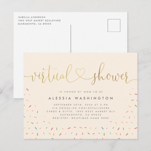 Eenvoudige beige- en Gold-kalligrafie virtuele Sho Uitnodiging Briefkaart (Voorkant / Achterkant)