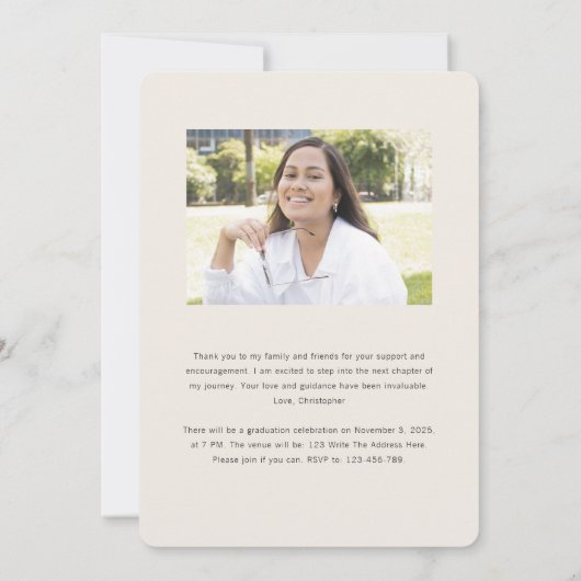 Eenvoudige beige, esthetische gebogen foto's afstu aankondiging (Achterkant)