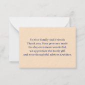 Eenvoudige Beige Gepersonaliseerd bruiloft Dank u Notitiekaartje (Achterkant)