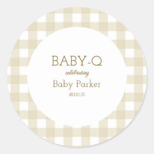 Eenvoudige Beige Gingham Baby Shower Sticker