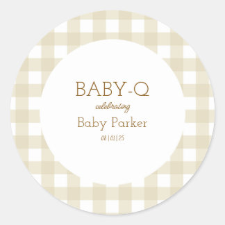 Eenvoudige Beige Gingham Baby Shower Sticker