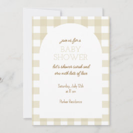 Eenvoudige Beige Gingham Baby shower Uitnodiging