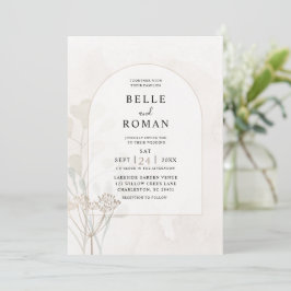 Eenvoudige Beige & Gouden Waterverf Blad Bruiloft Kaart