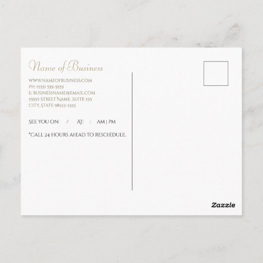 Eenvoudige beige Linen Elegant Script Appointment Briefkaart (Achterkant)