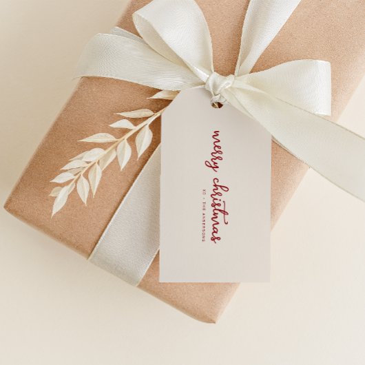 Eenvoudige Beige Merry Christmas met aangepaste na Cadeaulabel