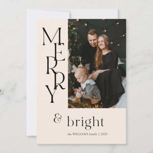 Eenvoudige Beige Merry Typography Wildflower Chris Feestdagenkaart (Voorkant)