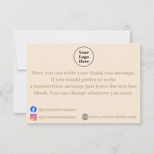 Eenvoudige beige minimalist bedankpas bedankkaart (Achterkant)