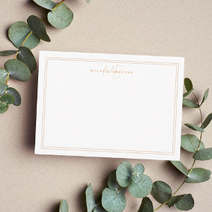 Eenvoudige beige-minimalistisch monogram twee-gren notitiekaartje