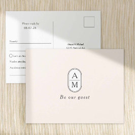 Eenvoudige Beige Modern Couple Initialen RSVP brie Uitnodiging Briefkaart
