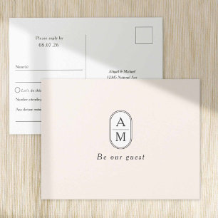 Eenvoudige Beige Modern Couple Initialen RSVP brie Uitnodiging Briefkaart