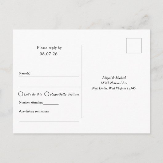Eenvoudige Beige Modern Couple Initialen RSVP brie Uitnodiging Briefkaart (Achterkant)