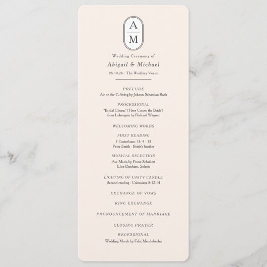 Eenvoudige beige, moderne initialen volgorde van s programmakaart (Voorkant)