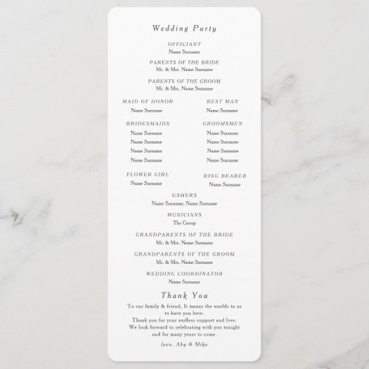 Eenvoudige beige, moderne initialen volgorde van s programmakaart (Achterkant)