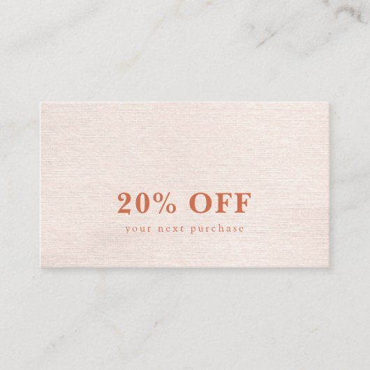 Eenvoudige Beige Moderne Minimalistische kortingsk Visitekaartje (Voorkant)