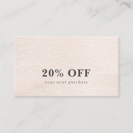 Eenvoudige Beige Moderne Minimalistische kortingsk Visitekaartje (Voorkant)