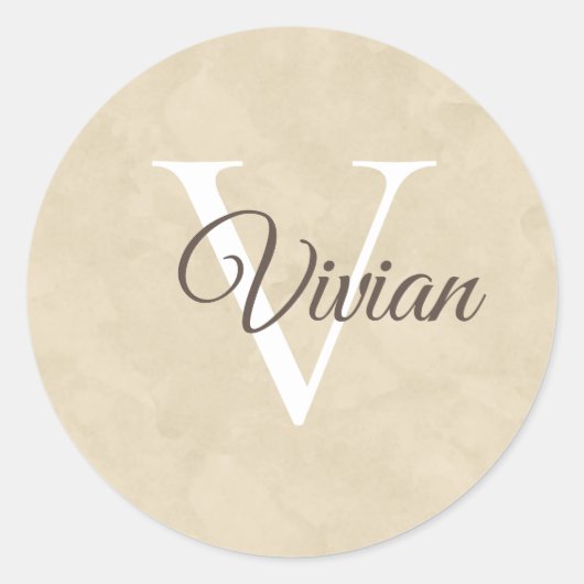 Eenvoudige beige Waterverf monogram naam Ronde Sticker (Voorkant)
