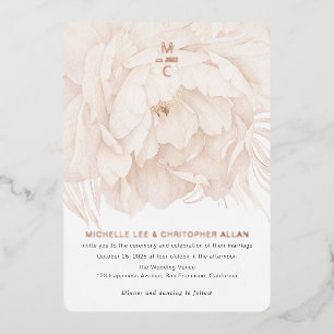 Eenvoudige beige, waterverf pioenroos moderne rose folie uitnodiging