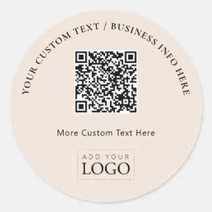 Eenvoudige Beige Zakelijk Logo QR Code Promotie Ronde Sticker