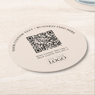 Eenvoudige Beige Zakelijke Logo QR Code Promotie Ronde Kartonnen Onderzetter