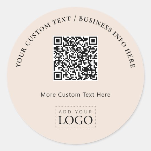 Eenvoudige Beige Zakelijke Logo QR Code Promotie Ronde Sticker (Voorkant)