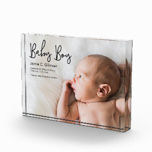 Eenvoudige bekendmaking van Baby Boy Modern Script Fotoblokken