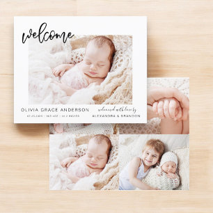 Eenvoudige bekendmaking van Baby Elegant Photo Col Aankondigingskaart