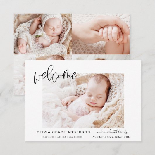 Eenvoudige bekendmaking van Baby Elegant Photo Col Kaart (Voorkant / Achterkant)