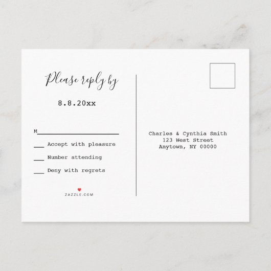 Eenvoudige belettering rsvp bruiloft briefkaarten (Achterkant)