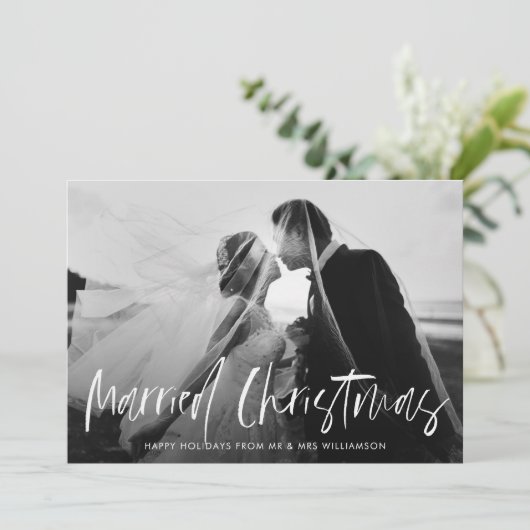 Eenvoudige belettering vakantie bruiloft aankondig feestdagenkaart (Staand voorkant)