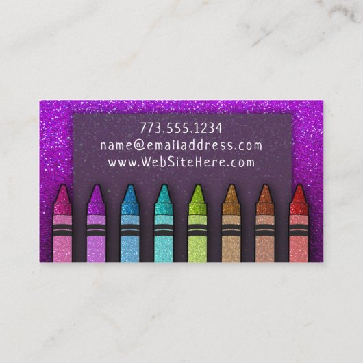 Eenvoudige benaming van leraar Rainbow Glitter Cra Visitekaartje (Achterkant)