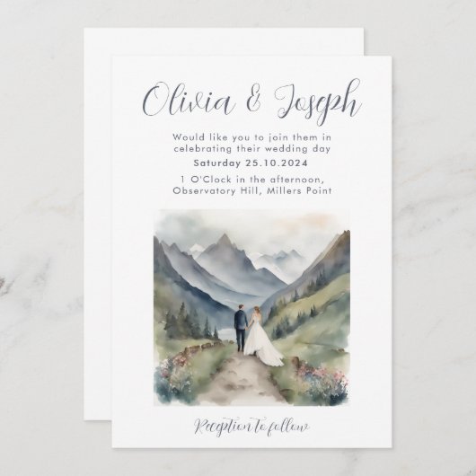 Eenvoudige Berg aquarel bruiloft uitnodiging (Voorkant / Achterkant)